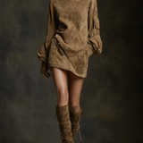 Ariane | Mini-Robe Ampla em Suédine com Gola Alta