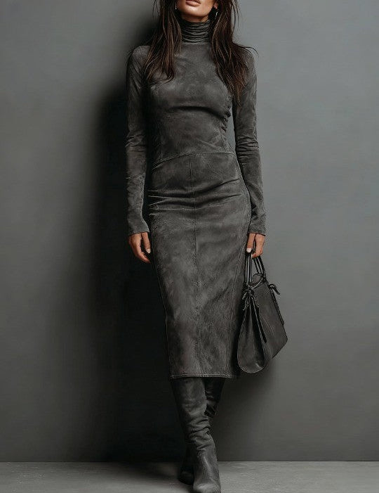 Auriane | Robe Midi de Suédine com Gola Alta