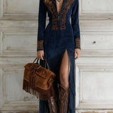 Thérèse | Vestido Longo Bordado com Fecho de Zíper Frontal