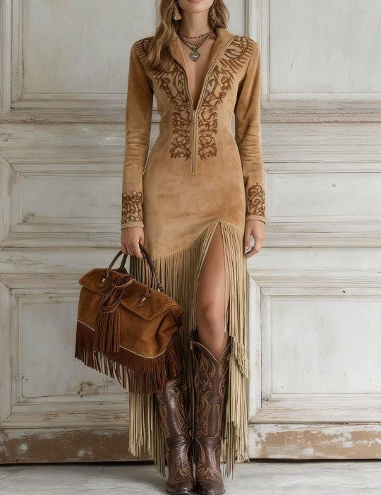 Thérèse | Vestido Longo Bordado com Fecho de Zíper Frontal