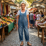 Sara - Jardineiras de Algodão em Ganga Lavada Vintage