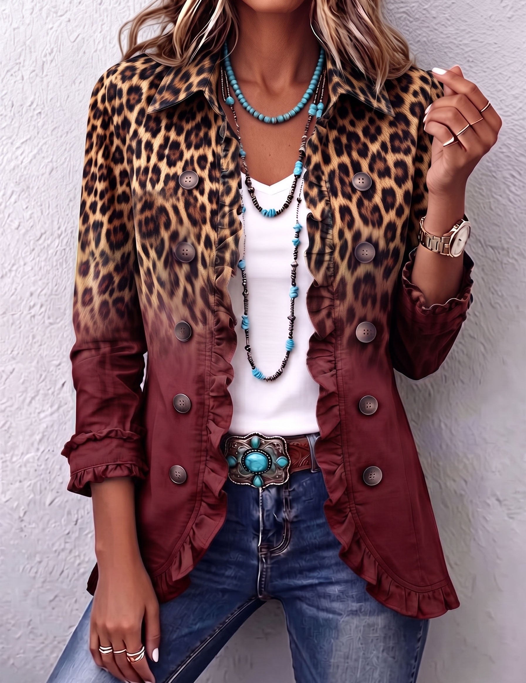 Chantal | Blazer com Degradê e Padrão de Leopardo com Rendas