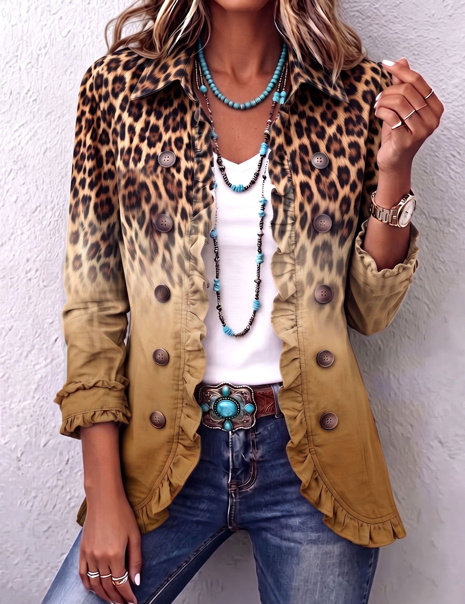 Chantal | Blazer com Degradê e Padrão de Leopardo com Rendas