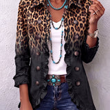 Colette | Blazer preto com padrão de leopardo e folhos
