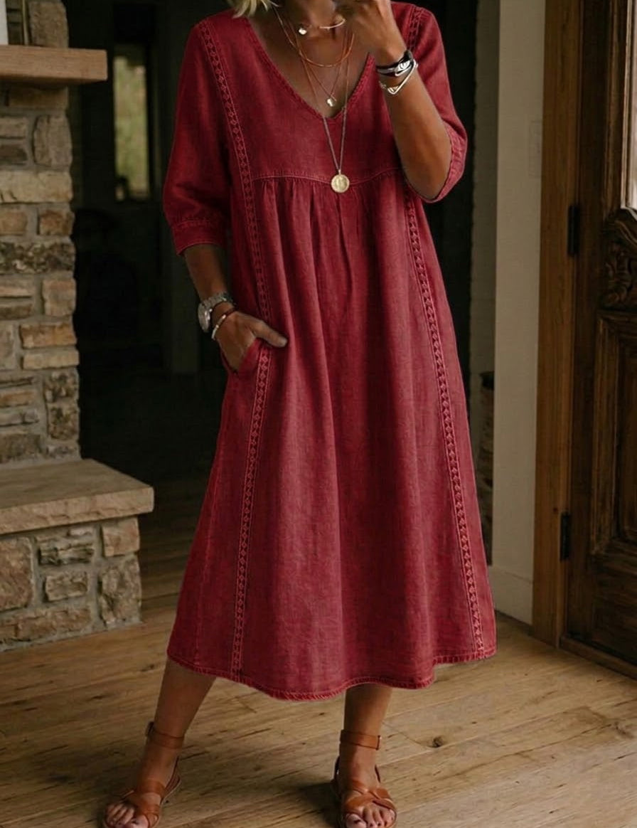 Aurélia | Vestido Amplo de Linho e Algodão com Renda