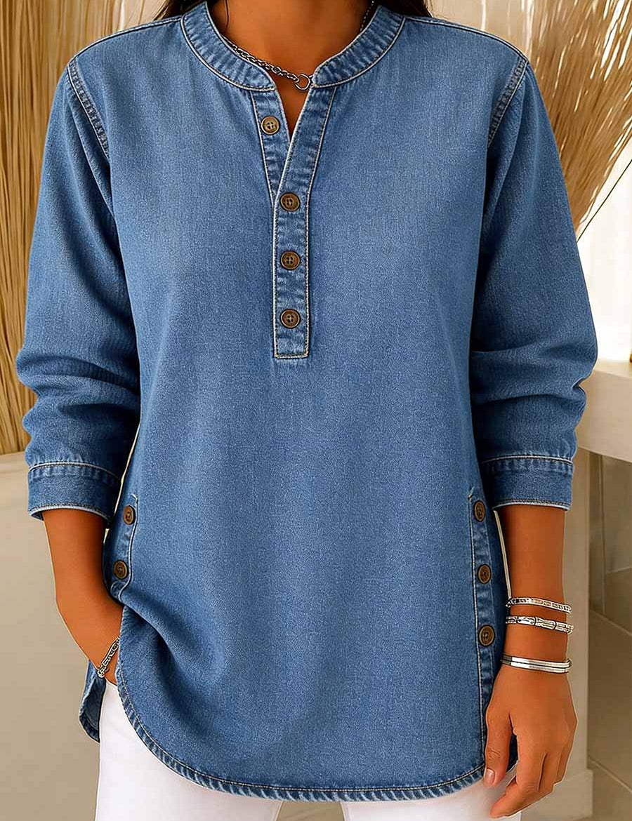 Amira™ | Camisa de ganga com decote em V