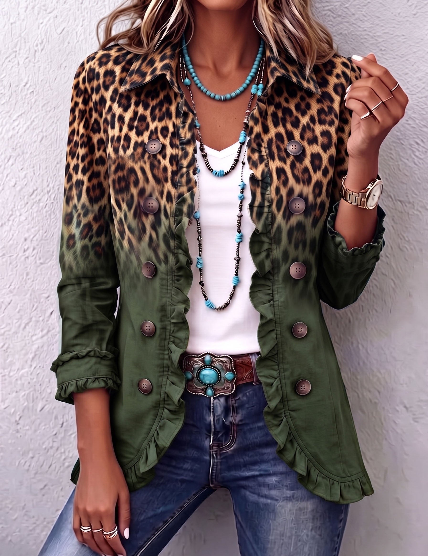 Chantal | Blazer com Degradê e Padrão de Leopardo com Rendas