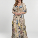Caroline | Robe maxi portefeuille a flores com mangas três-quartos