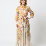 Delphine | Vestido maxi fluido de mangas longas e flores