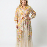 Delphine | Vestido maxi fluido de mangas longas e flores