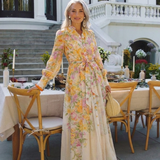 Delphine | Vestido maxi fluido de mangas longas e flores