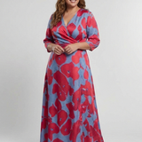 Marie | Vestido maxi com flores e mangas três-quartos