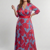 Marie | Vestido maxi com flores e mangas três-quartos