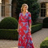 Marie | Vestido maxi com flores e mangas três-quartos