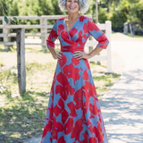 Marie | Vestido maxi com flores e mangas três-quartos